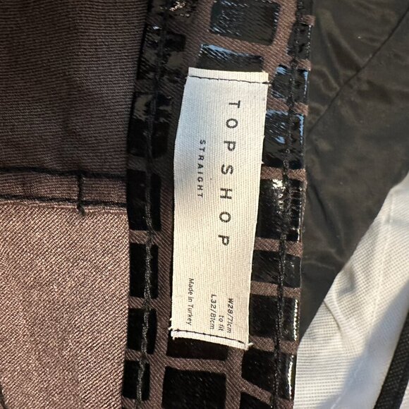 Topshop Straight Leg Faux Leather Pants | Brown Croc | Size 28 - Picture 3 of 3